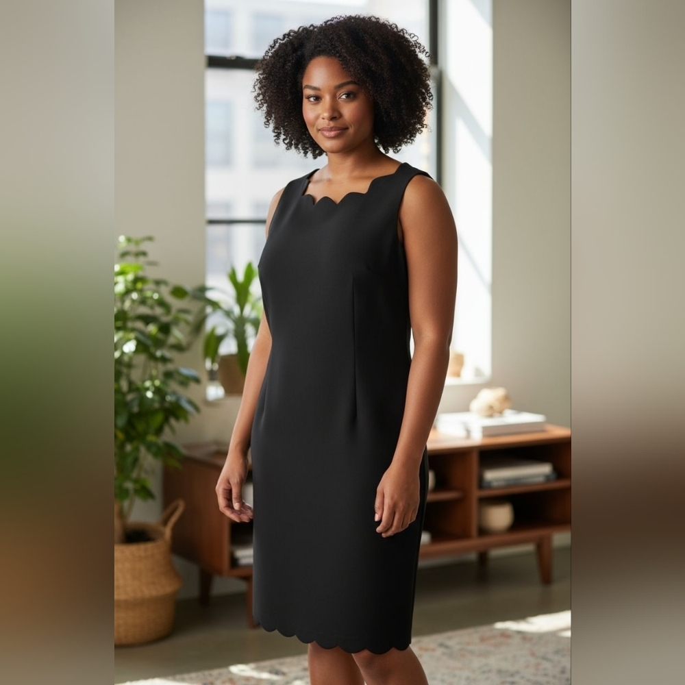 Talbots black scallop neck hem back cocktail dress sz 16 new with tags